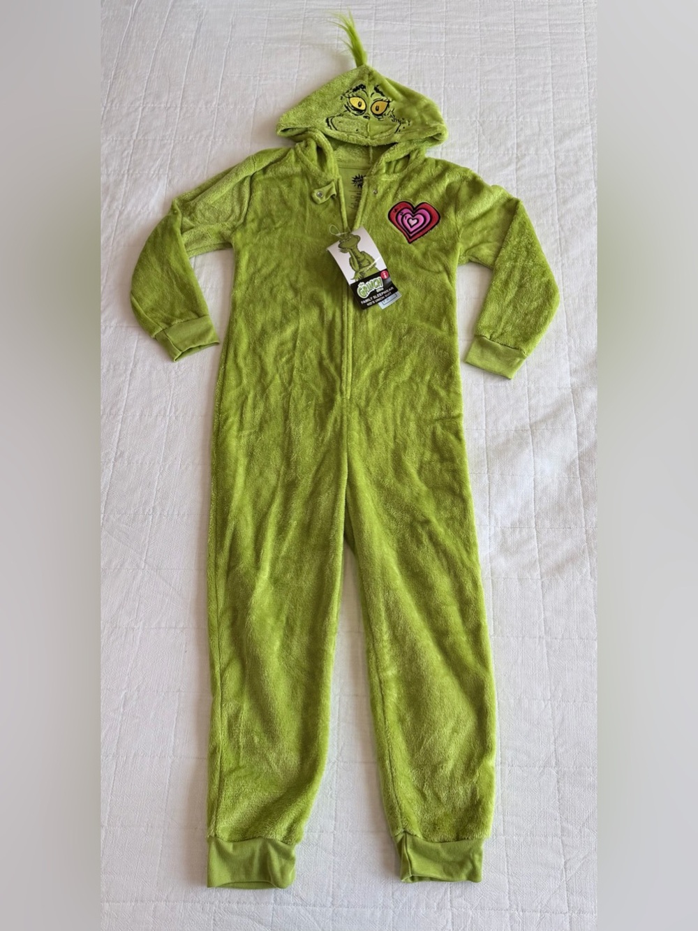 Grinch Kids Green Hooded One-Piece Pajama PJ Onesie Outfit Christmas Holiday NWT